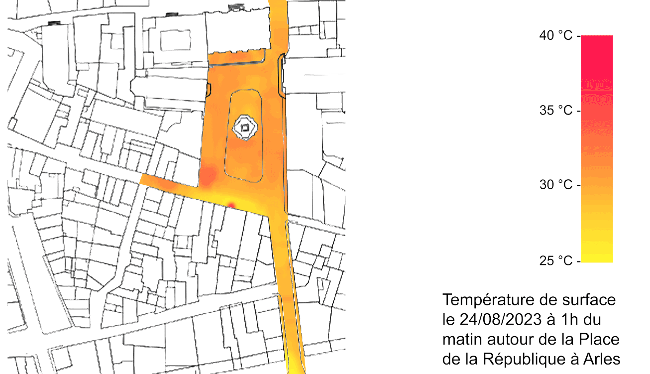 Mesures des températures de surface de la place de la République à Arles